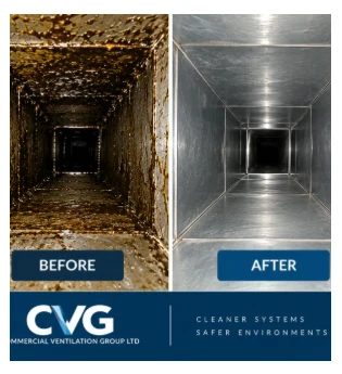 Before and after commercial kitchen extraction duct cleaning photos
