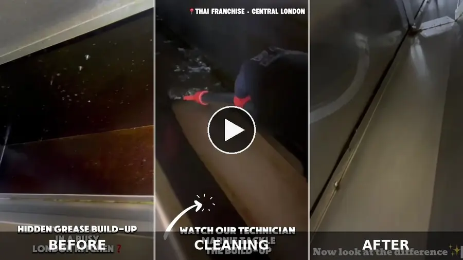 Real CVG commercial kitchen extraction duct cleaning before, during and after